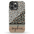 Grey & Peach Personalized Name Leopard iPhone Case